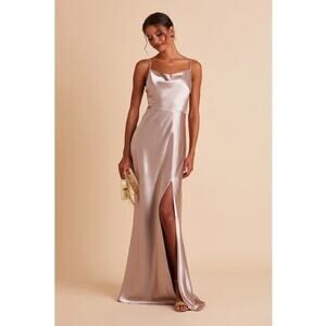 Birdy‎ Grey Lisa Long Shiny Satin Dress in Taupe L NWT